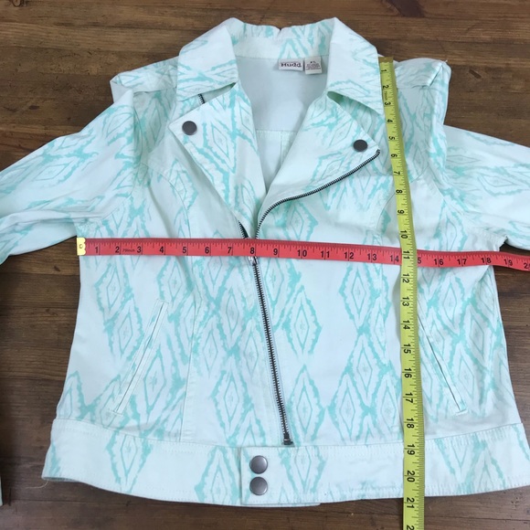 Mudd Boho Print Moto Jacket Teal White Zip Y - Picture 7 of 8